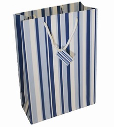 Large-Blue & White Stripes-Paper Bags with Gift Tag